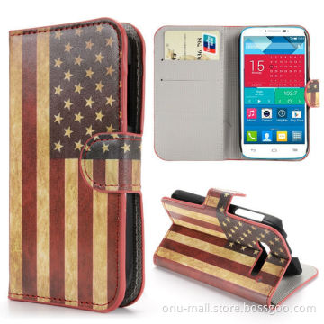 Retro USA Flag Pattern Wallet Style PU Leather Case for Alcatel One Touch Pop C5 Case OT-5036A
